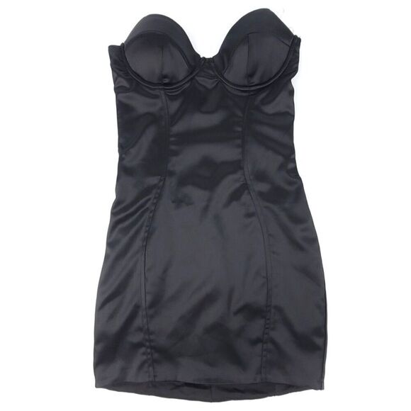 NEW Oh Polly 90s Can't Be Tamed Bustier Mini Corset Boned Dress Black Satin  2